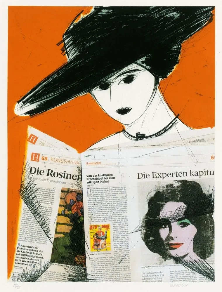 Aguafuerte Valdés - Mujer con periodico- Warhol