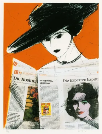 Aguafuerte Valdés - Mujer con periodico- Warhol