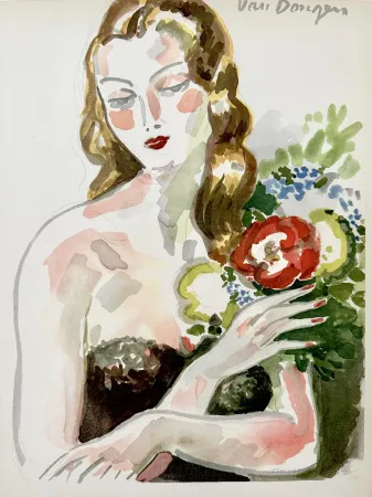 Litografía Van Dongen - Fille au Fleurs