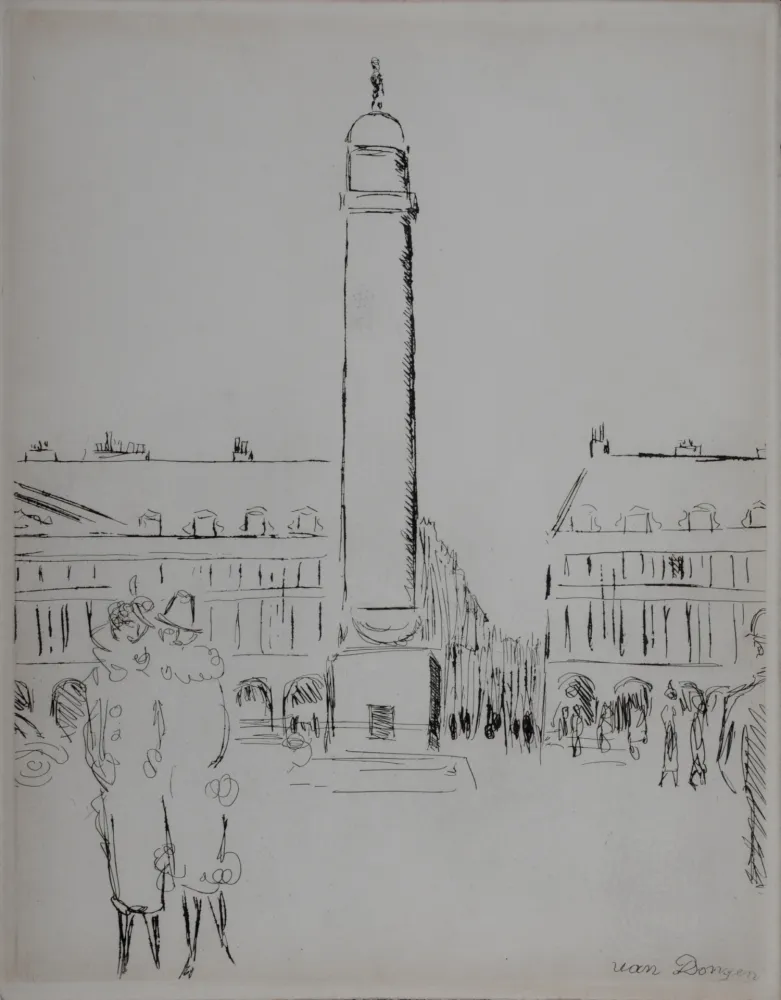 Grabado Van Dongen - Paris 1937 : Place Vendôme, 1937