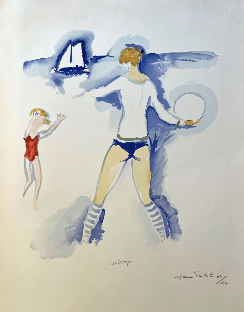 Litografía Van Dongen - Woman and Child Playing on the Beach