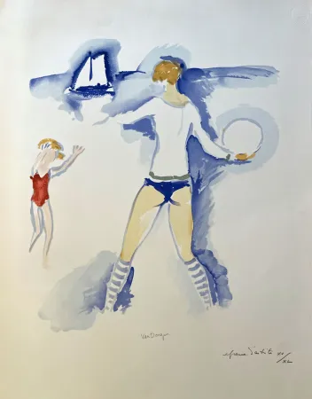 Litografía Van Dongen - Woman and Child Playing on the Beach