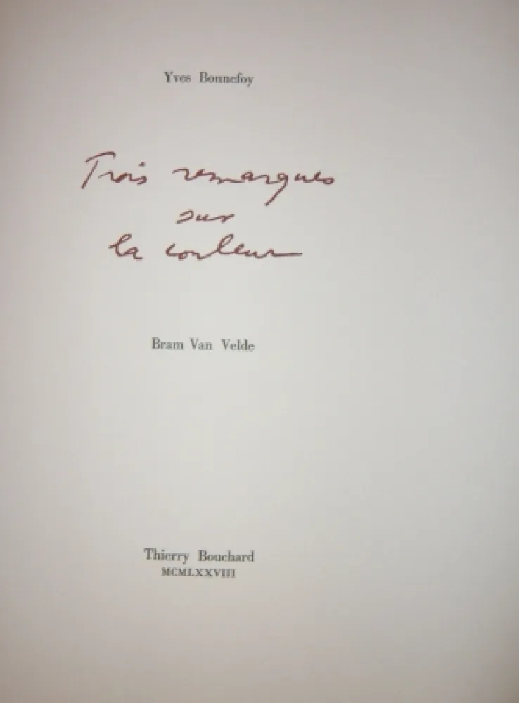 Libro Ilustrado Van Velde - Cinq remarques sur la couleur