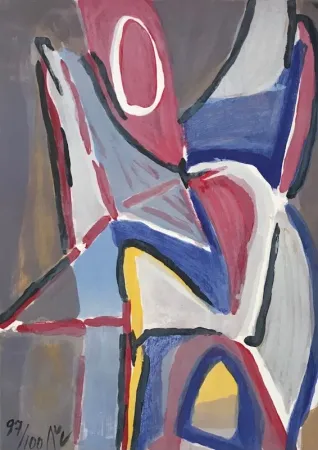 Litografía Van Velde - Combat 