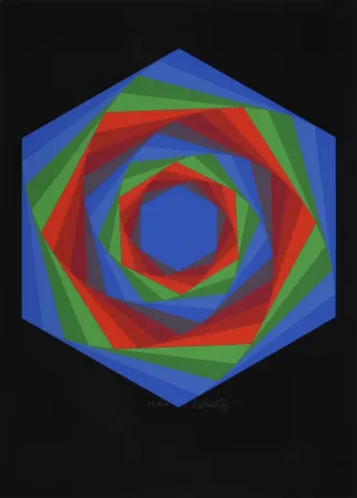 Serigrafía Vasarely - Dorado, C. 1970 -  Hand-signed & numbered