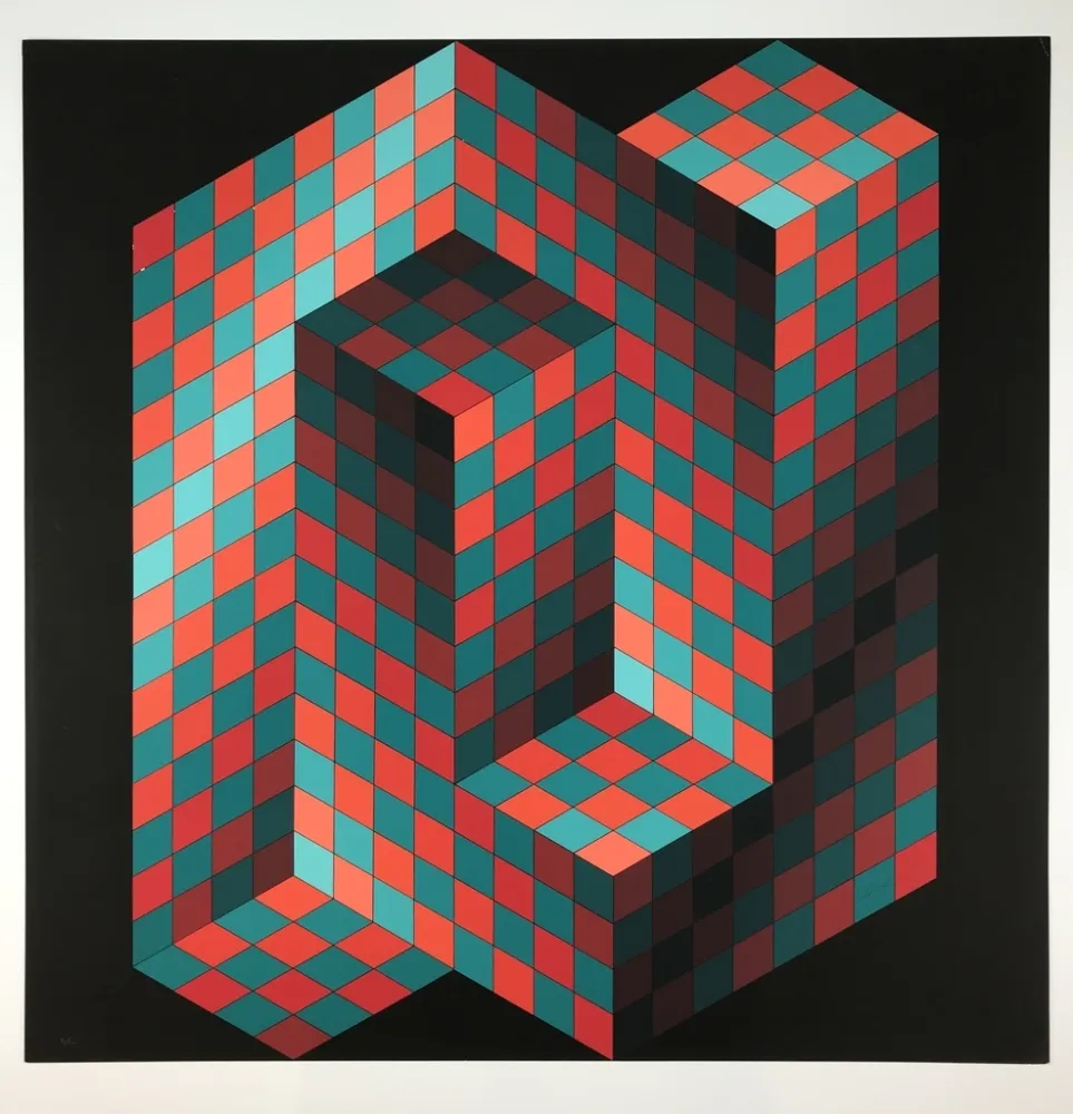 Litografía Vasarely - Izzo-Rouge-Vert