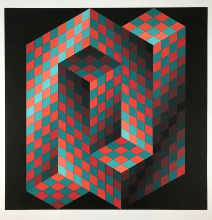 Litografía Vasarely - Izzo-Rouge-Vert