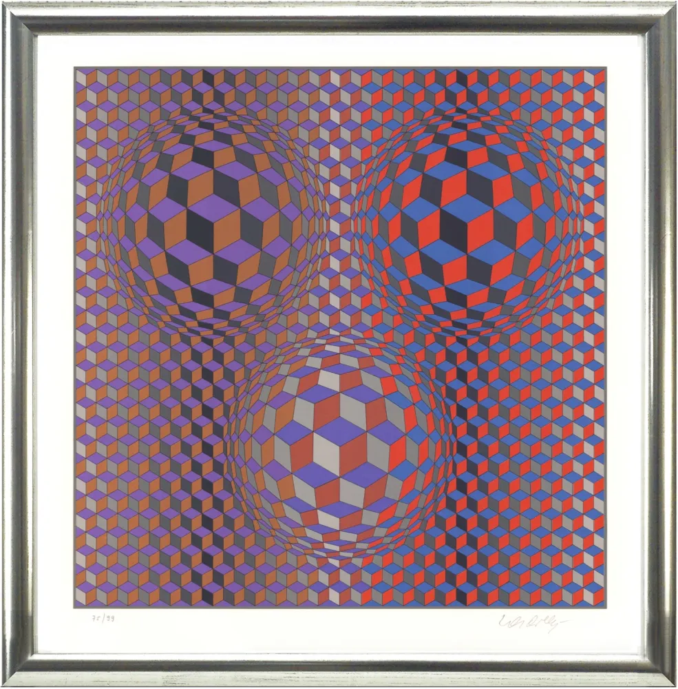 Litografía Vasarely - Komposition in Rot und Violett
