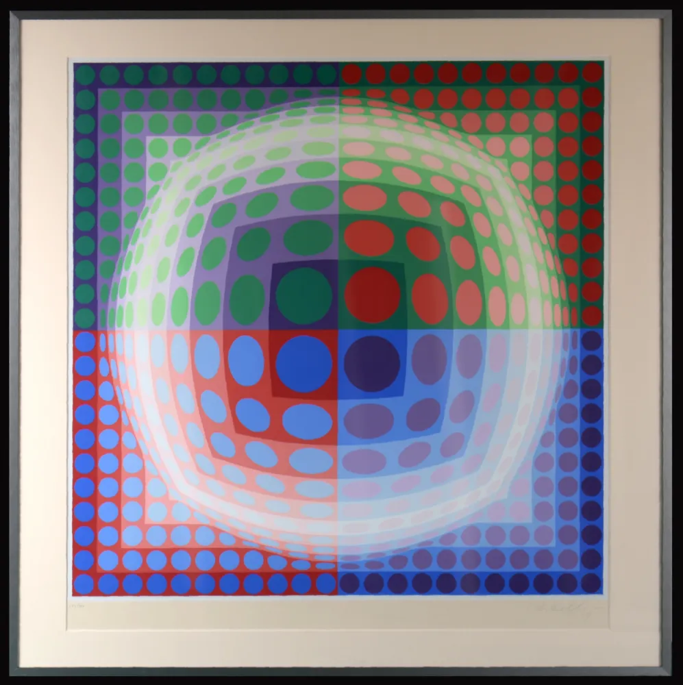 Serigrafía Vasarely - Vega Pal V, 1971 - Hand-signed & Framed!