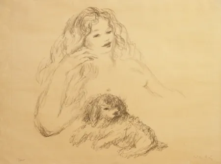 Litografía Vertes - GIRL WITH DOG