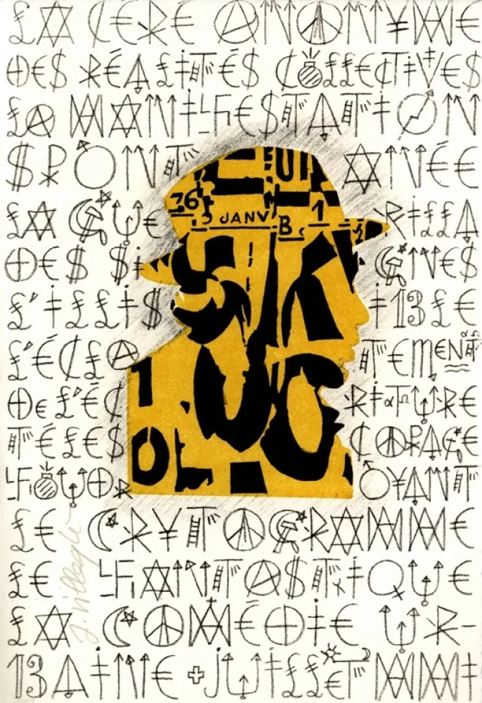 Litografía Villeglé - Autoportrait 