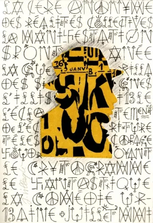 Litografía Villeglé - Autoportrait 