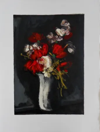 Grabado En Madera Vlaminck - Bouquet rouge et blanc