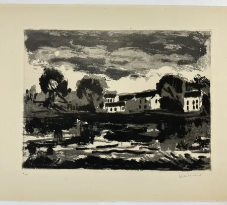 Aguatinta Vlaminck - L'Oise à Cergy, 1924