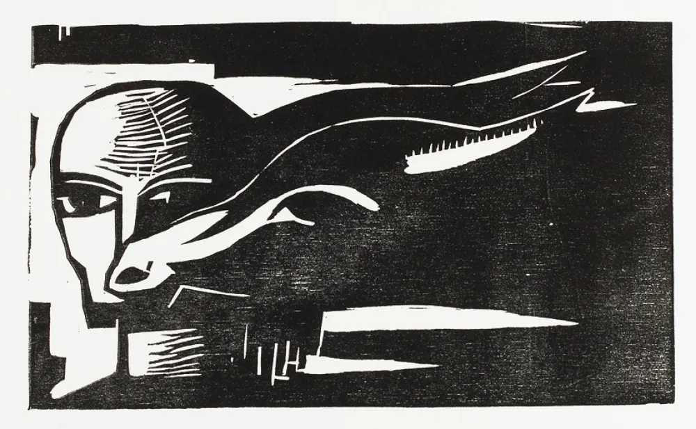 Grabado En Madera Völker - Frau mit Ziege (Woman with Goat)