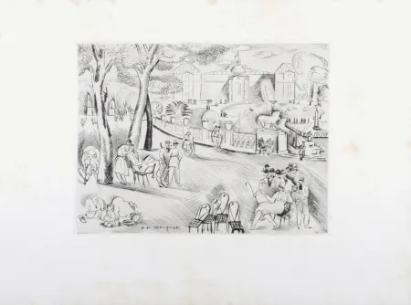 Grabado Waroquier - Jardin du Luxembourg