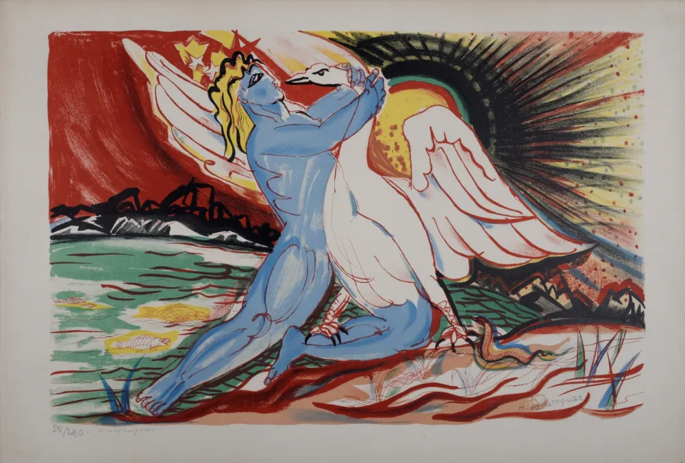 Litografía Waroquier - Léda et le Cygne, circa 1950