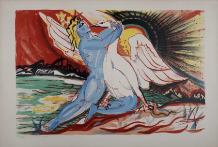 Litografía Waroquier - Léda et le Cygne, circa 1950