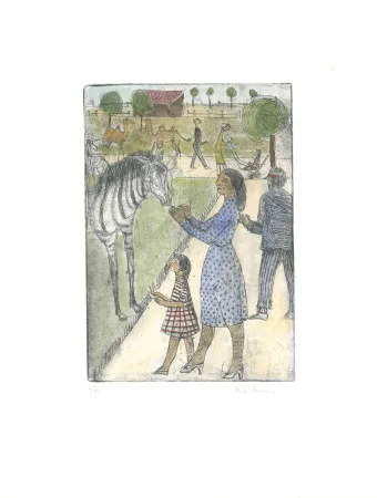 Grabado Wittmann - Im Zoo / At the Zoo