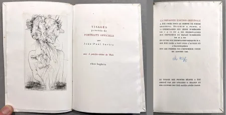 Libro Ilustrado Wols - Sartre. VISAGES. 4 pointes-sèches de Wols. 1 des 15 ex. sur Chine (1948)