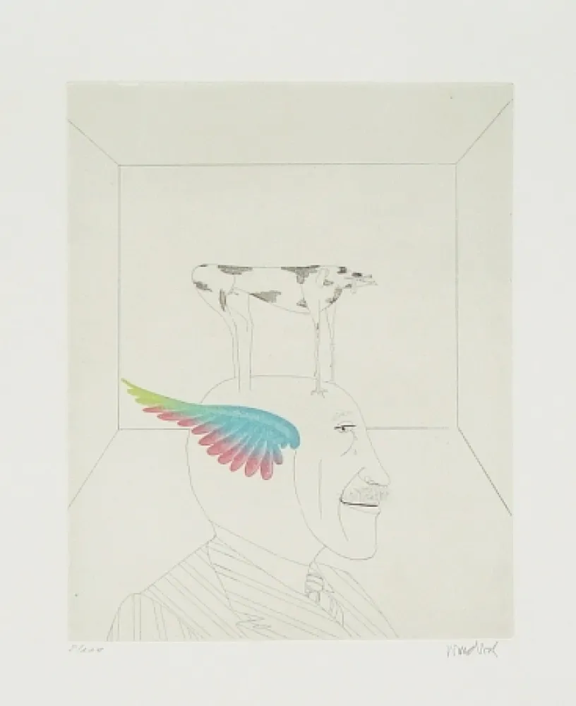 Aguafuerte Y Aguatinta Wunderlich - Autoportrait au chien