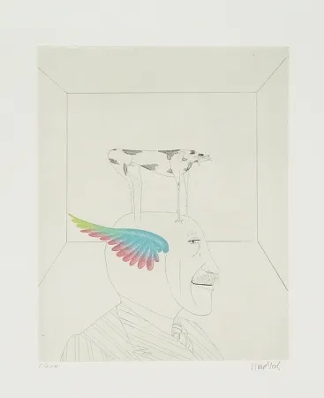 Aguafuerte Y Aguatinta Wunderlich - Autoportrait au chien