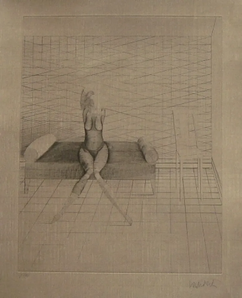 Aguafuerte Y Aguatinta Wunderlich - Jutta sur le canapé du studio