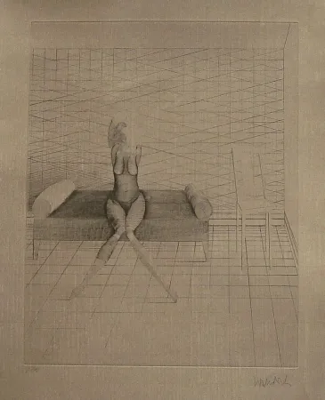 Aguafuerte Y Aguatinta Wunderlich - Jutta sur le canapé du studio