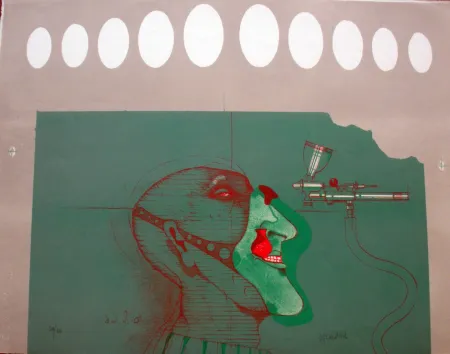 Litografía Wunderlich - Kopft mit maske