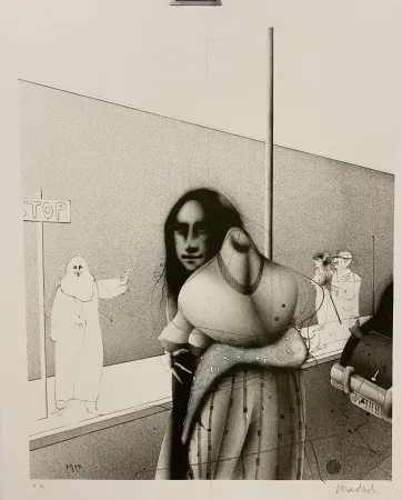 Litografía Wunderlich - Strassenszene