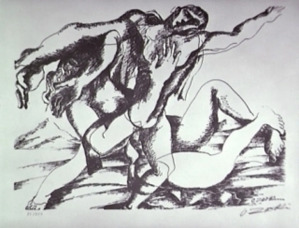 Litografía Zadkine - Combat avec l'Amazone Hippolyte