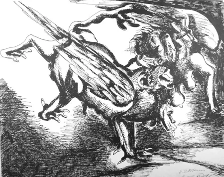 Litografía Zadkine - Combat avec l'hydre de Lerne