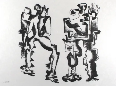 Litografía Zadkine - Deux figures
