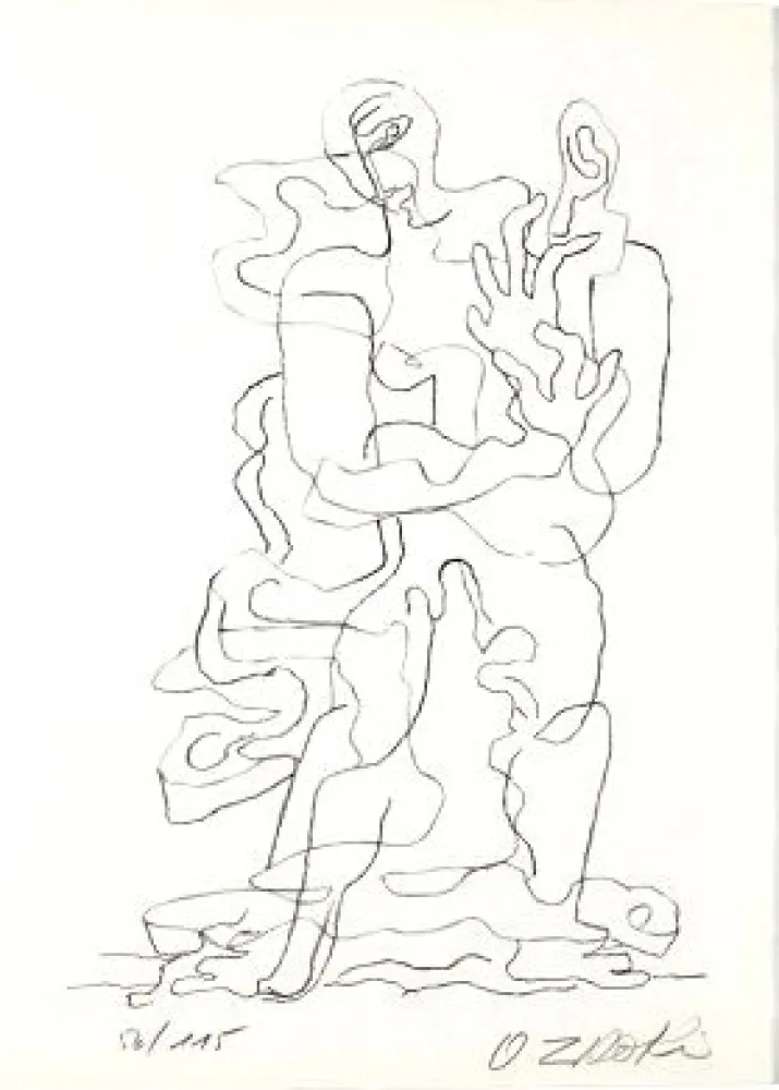 Litografía Zadkine - Jean Cassou: vingt-deux poèms