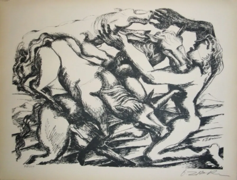 Litografía Zadkine - Les cavales de Diomède