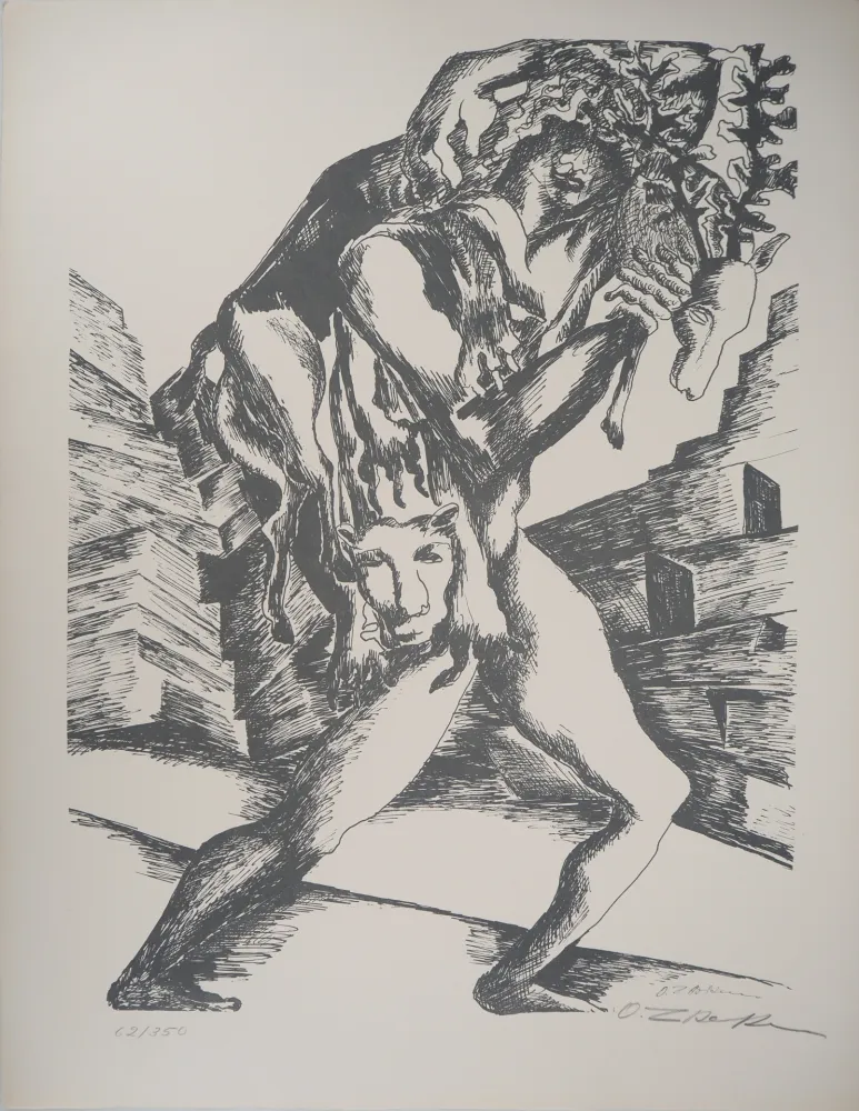 Litografía Zadkine - Mythologie Hercule et la biche de Cérynie