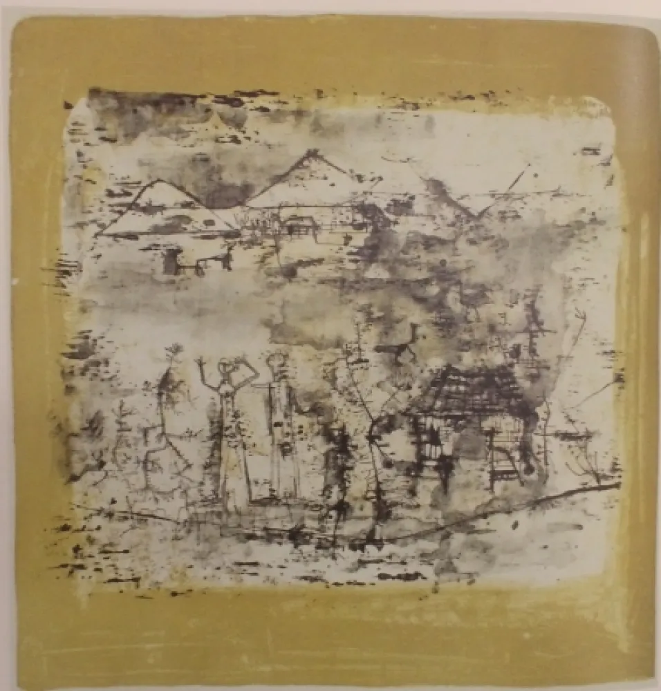 Litografía Zao - Paysage à l'homme les mains levées