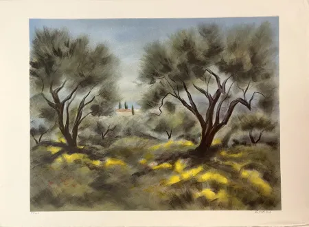 Litografía Zarou - Les Oliviers